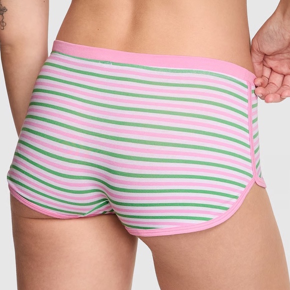 Victoria's Secret PINK Dorm Boyshort Panty White Pink Green Stripe Print M NEW - Picture 3 of 6